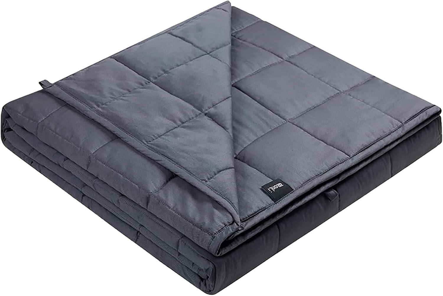 ZonLi Weighted Blanket – Budget-Friendly with Cooling Option ZonLi weighted blanket folded neatly, showing stitched squares and smooth surface